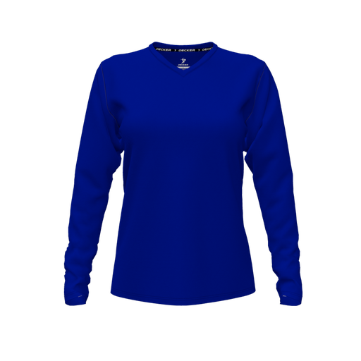 [CUS-DFW-TEES-PER-VNK-LSL-RYL-FYXS-LOGO1] Decker Performance T-Shirt (Female Youth XS, Royal, V Neck, Logo 1, Long Sleeve)